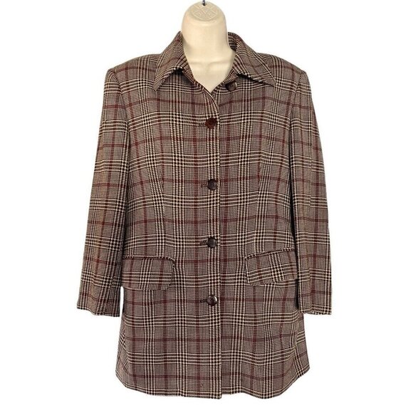 Vintage Burberry's Women's SZ M Brown Herringbone Tweed Blazer Jacket - Picture 1 of 11
